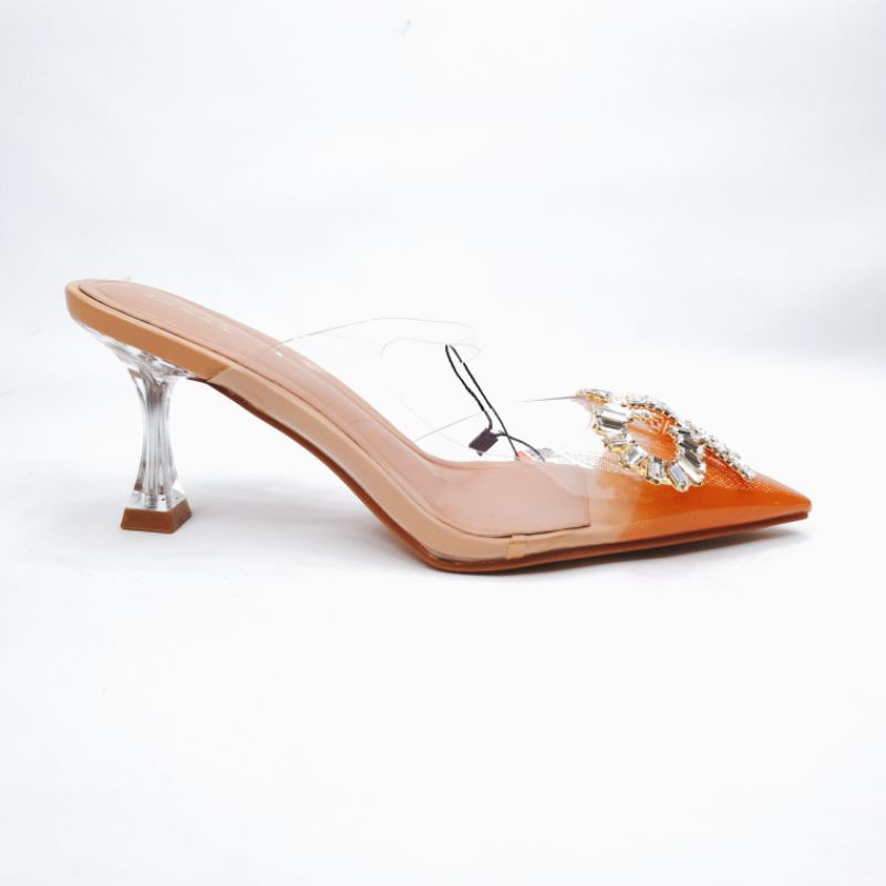 ZR Vinyl Transparent Heels with Diamond Ribbon 1003