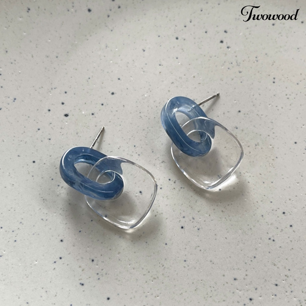 1 Pasang Anting Stud Bentuk Persegi Geometris Bahan Akrilik Warna Biru Untuk Aksesoris Liburan
