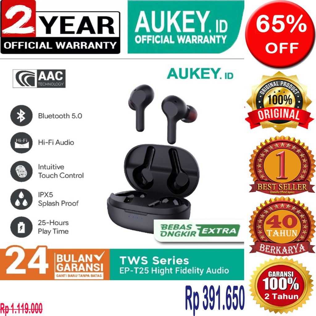 Headset Aukey TWS Bluetooth EP-T25 - High Fidelity Audio - Original