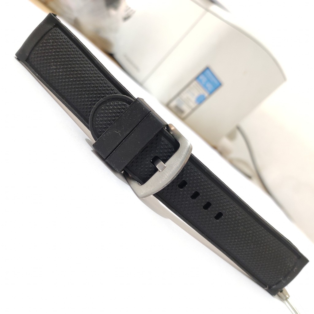 STRAP TALI JAM TANGAN KARET RUBBER WATCH BREZZA 24MM HITAM SILVER.