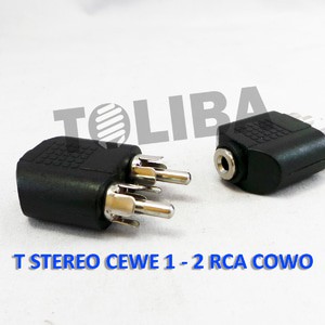 konektor converter cewe cover mini stereo 1 to 2 jack cowo male rca