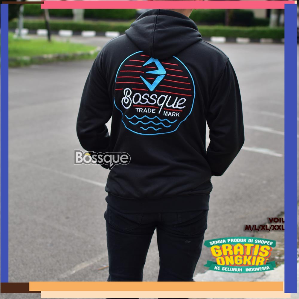 Bossque - Voil Hoodie Original Full Bordir| M - XXL | Sweater Cowok Hitam | Jaket Suiter | Sweeter |