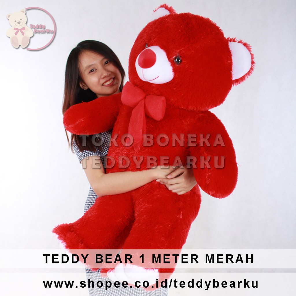 BONEKA TEDDY BEAR JUMBO UKURAN 1 METER WARNA MERAH KHAS BANDUNG