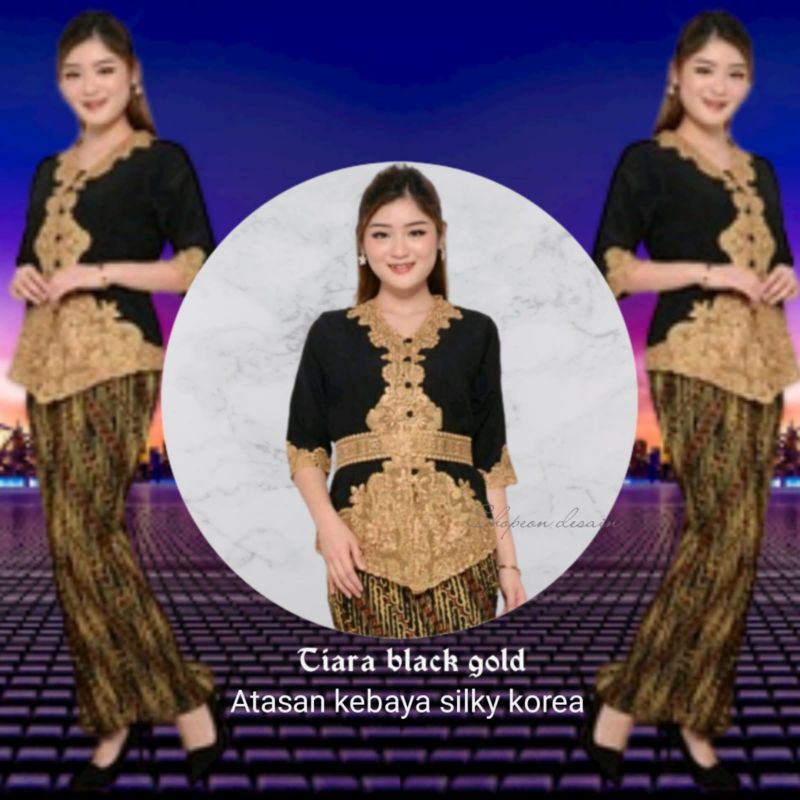 Kebaya Encim Golden Modern Katun Silky Korea Kombinasi Brukat  Bordir