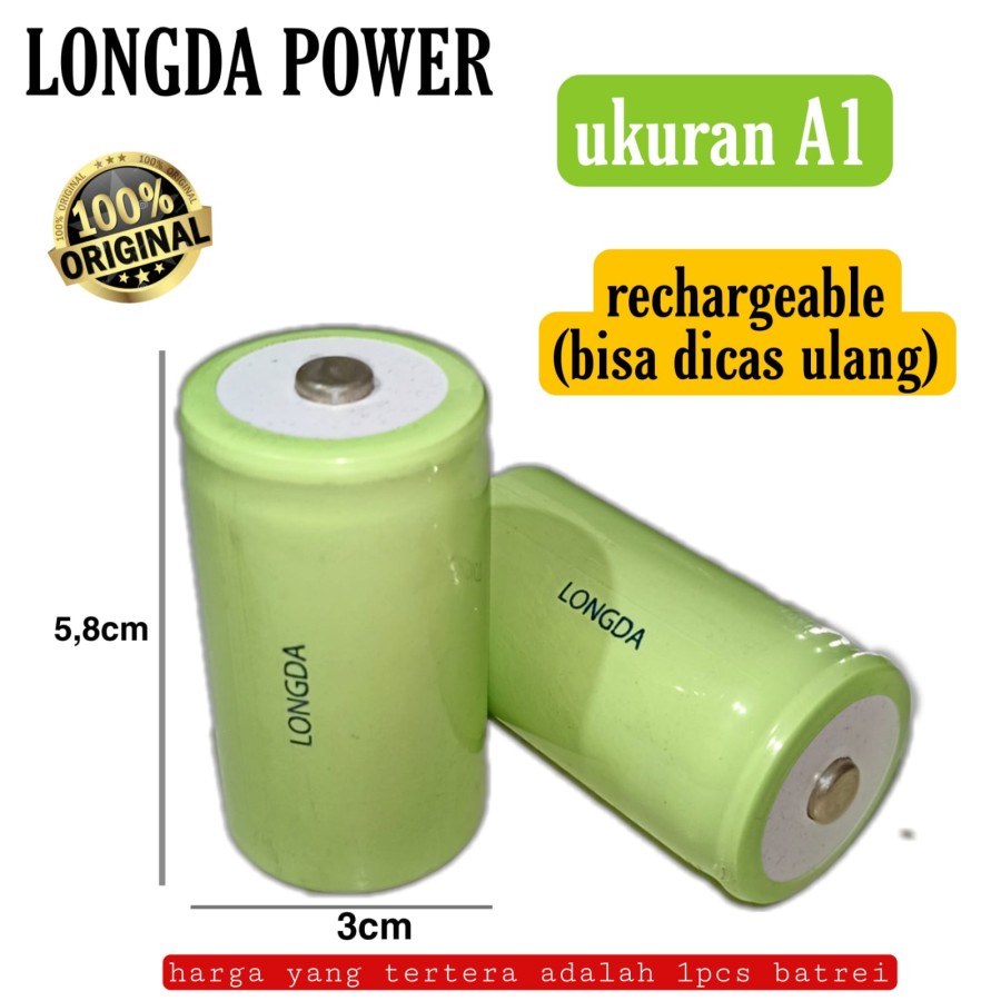 Baterai Battery Cas Rechargeable A1 Jumbo size D 3000mAh LONGDA