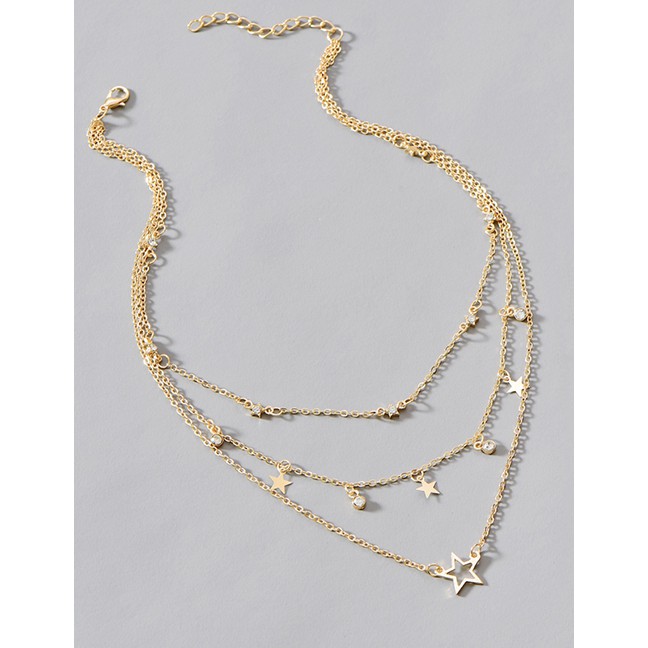 LRC Kalung Fashion Gold Color Alloy Multilayer Five-pointed Star P82881