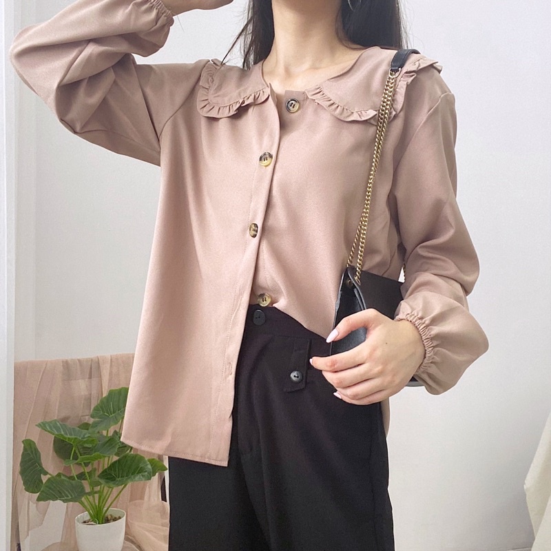 ELLEN Ruffle Blouse Wanita / Long Sleeve Blouse Korea Hijab / Atasan Wanita Kerja 0349