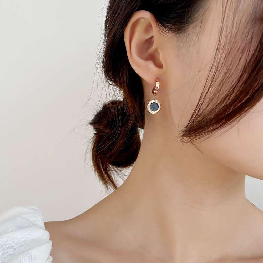 Needway Wanita Anting Trendi Elegan Romawi Digital Zirkon Baja Titanium Kristal Menjuntai Earrings