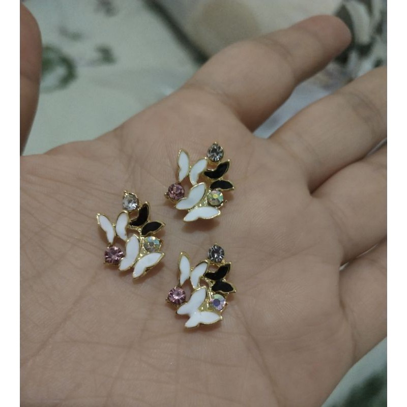 CHARM NAIL 3BUTTERFLY BLACK WHITE / HIASAN KUKU / HIASAN TASBIH DIGITAL