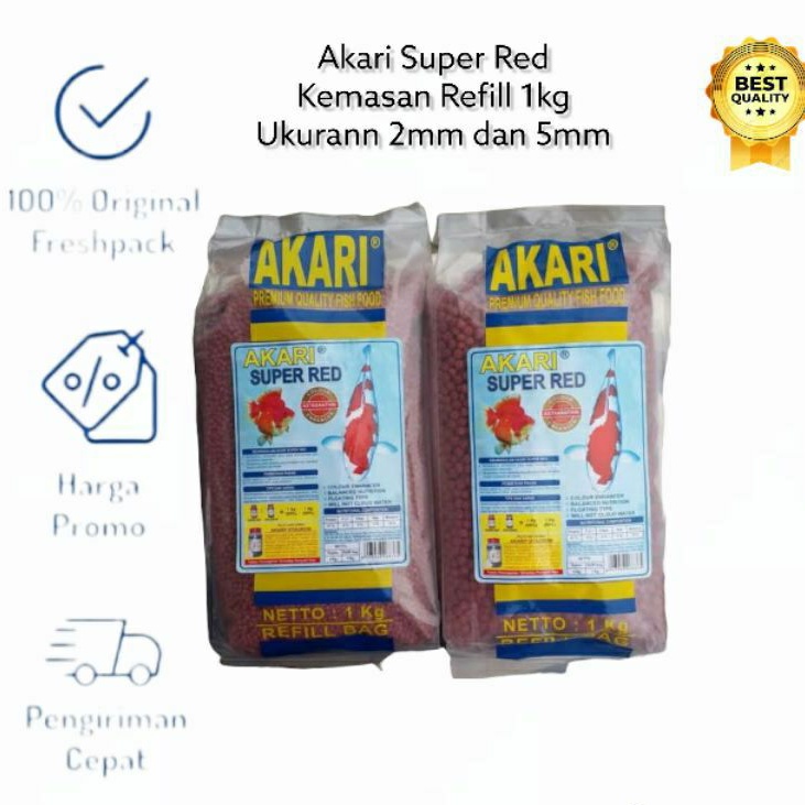 Pelet Akari Super Red 1 KG Refill 5 MM Makanan Ikan Koi &amp; Koki