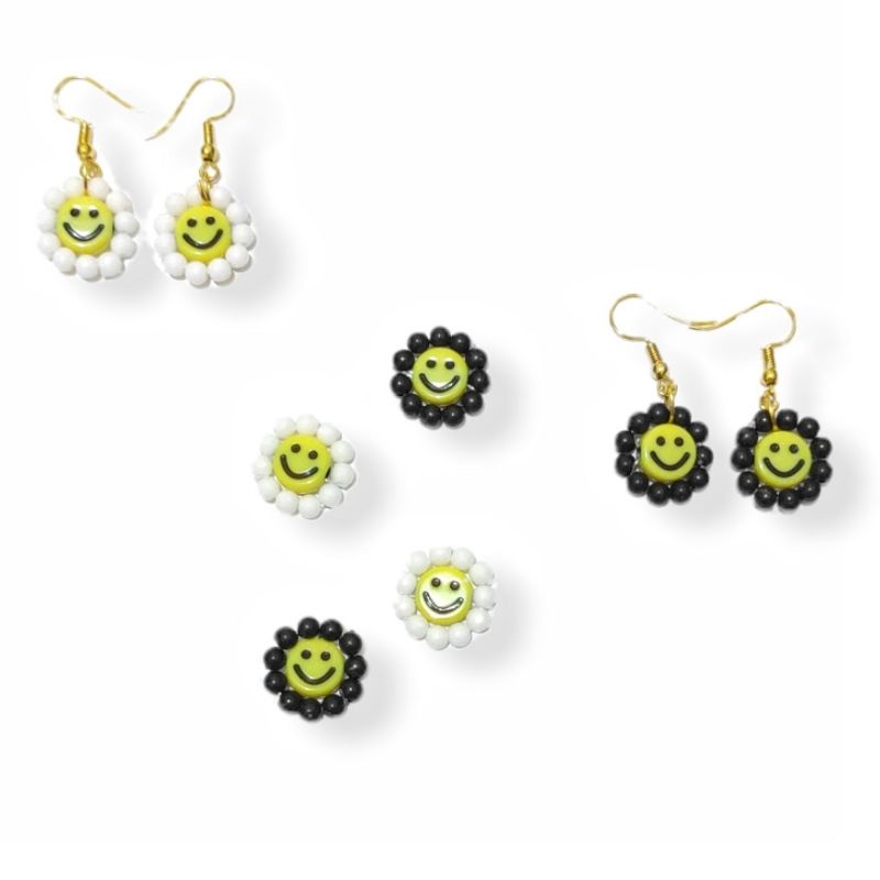 Anting Smile Sunflower Beads Charm Senyum Hooks Earrings Emoji