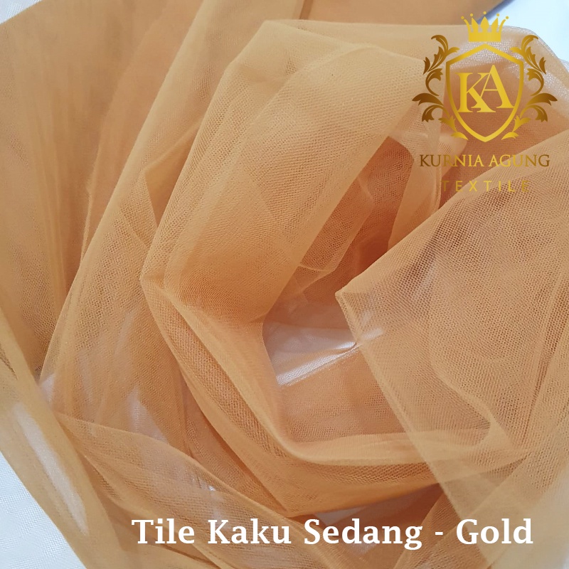 Kain Tile Tulle Kaku Sedang 100cm x 125cm meteran Per Meter Souvenir Dekorasi Wedding Veil Aksesoris-Gold