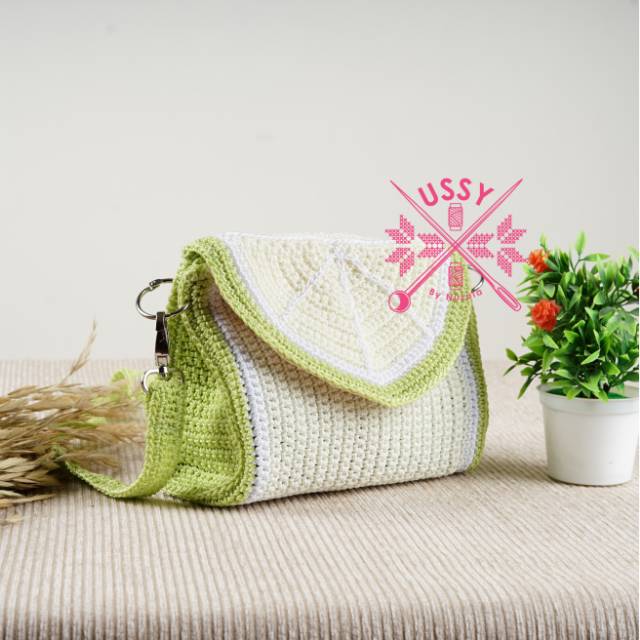 Ussy by Nuzula Tas Rajut Selempang - Splash Lime / Sling Bag Cantik Unik Handmade