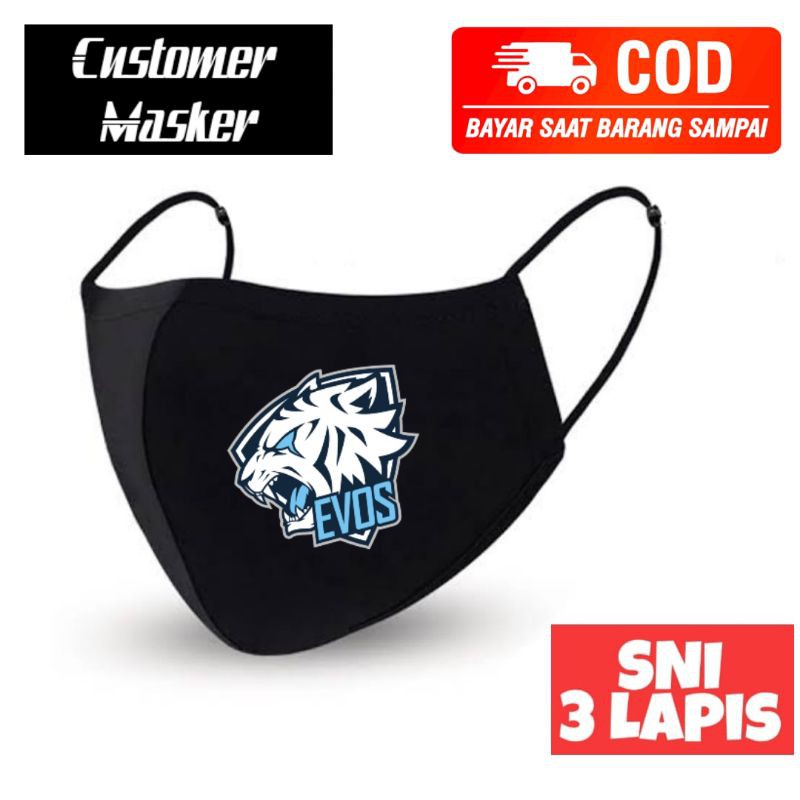 Masker Kain Non Medis 3 ply Logo EVOS Earloop Premium Bisa Dicuci Ulang