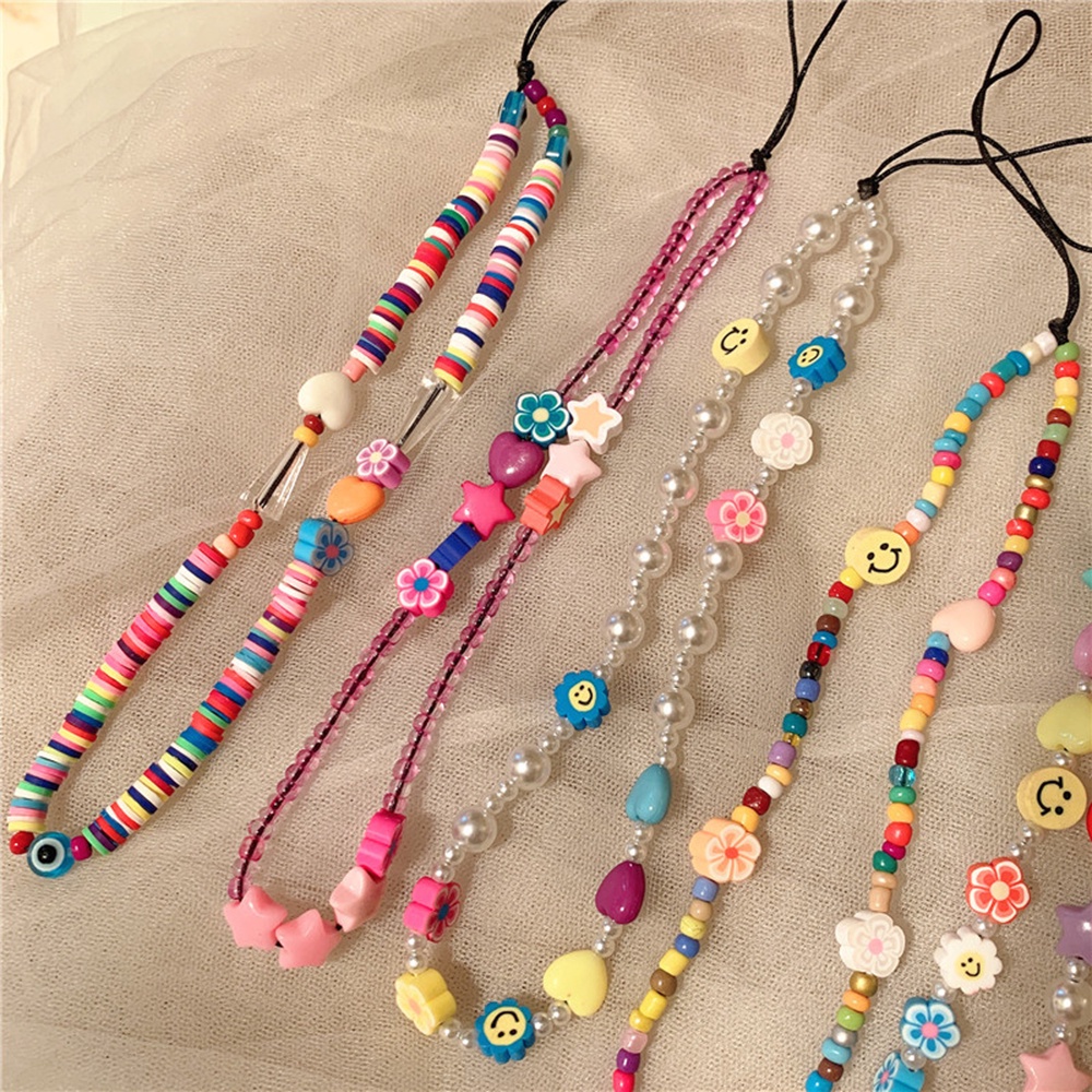 【COD Tangding】Tali Lanyard Ponsel Desain Manik-Manik Mutiara Bahan Akrilik Gaya Bohemian