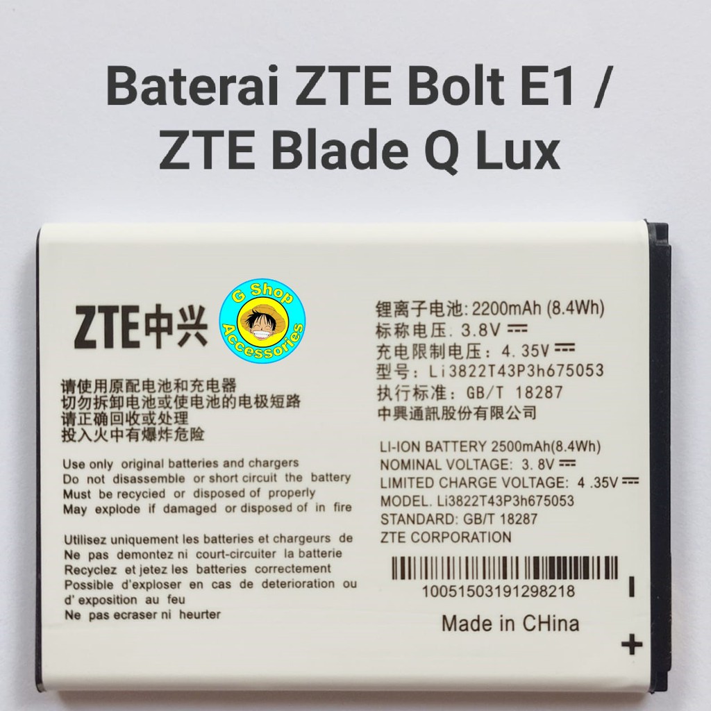 Baterai Original Zte Bolt E1 Zte Blade Q Lux Battery Batre
