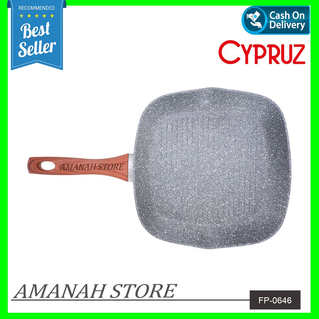 NEW Cypruz Grilled Pan Marble Induksi BBQ Grill 24 cm FP-0646 Wajan- By Belgium