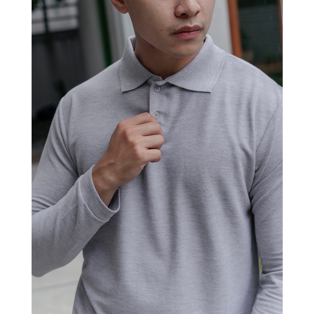 SAPPORO POLO LONG SLEEVE - Kaos Polo Pria Lengan Panjang in Grey