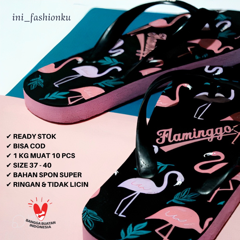 ( BISA COD ) SANDAL JEPIT SENDAL SPON TERBARU MOTIF FLAMINGO LUCU IMUT BISA GROSIR