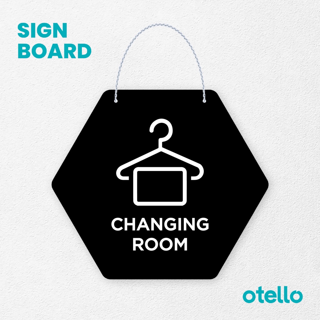 Otello Sign Changing Room Signage Board Acrylic Papan Gantung Label Akrilik Rantai Petunjuk Toko Modern Minimalist Kafe Restoran Kantor Gedung Cafe