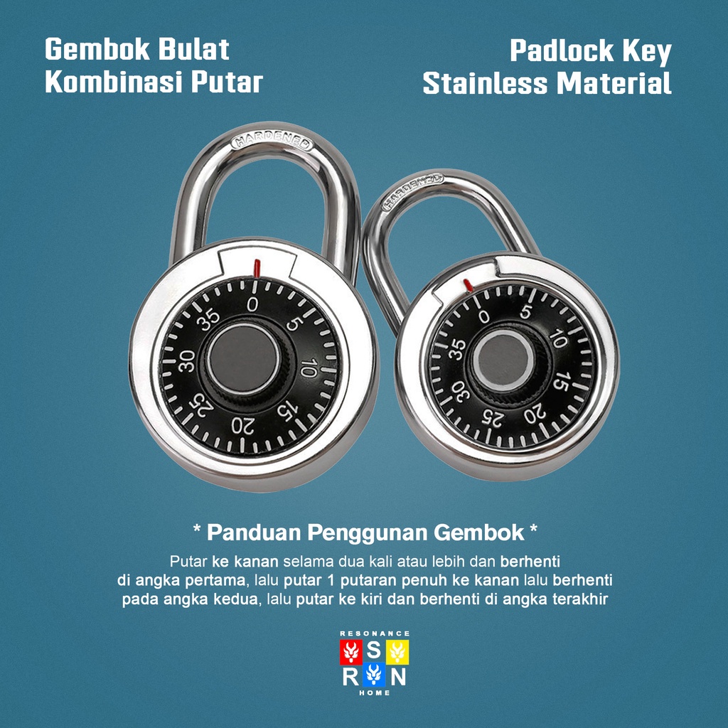 Kunci Gembok Putar Kombinasi Angka / Rotary Padlock Resonance Home