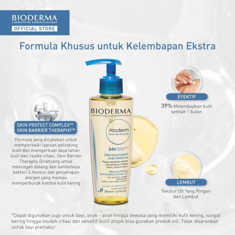 Bioderma Atoderm Huile de Douche 200ml - Pembersih Tubuh dan Wajah untuk Kulit Sangat Kering