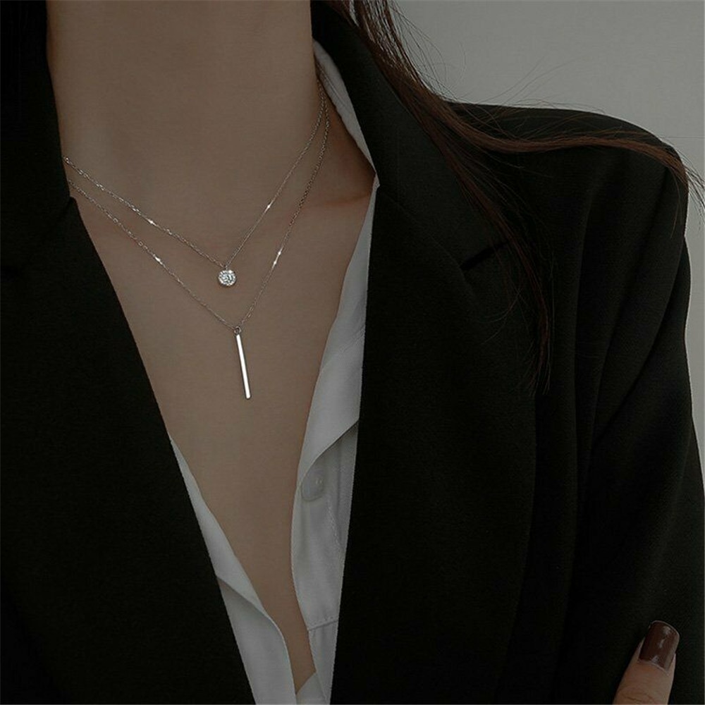 1 Pc Kalung Rantai Klavikula Lapisan Ganda Aksen Berlian Gaya Harajuku Untuk Wanita