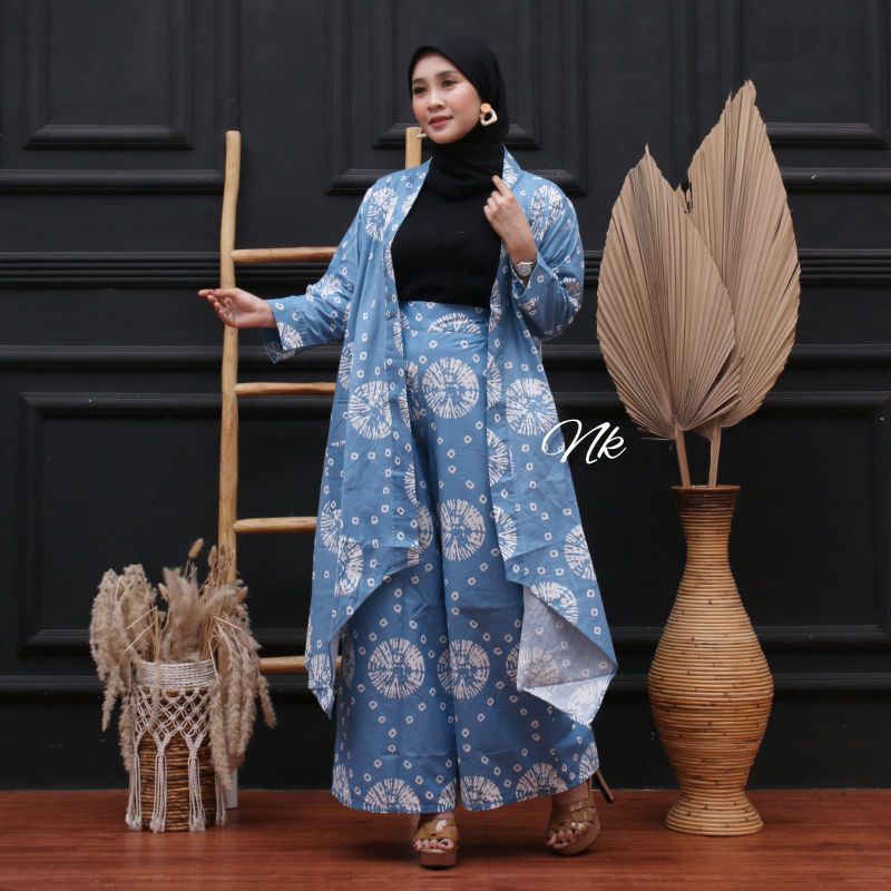 (COD) NEW Baju Batik Vest Outer Setelan Wanita Celana Kulot Elegant Buat Kondangan