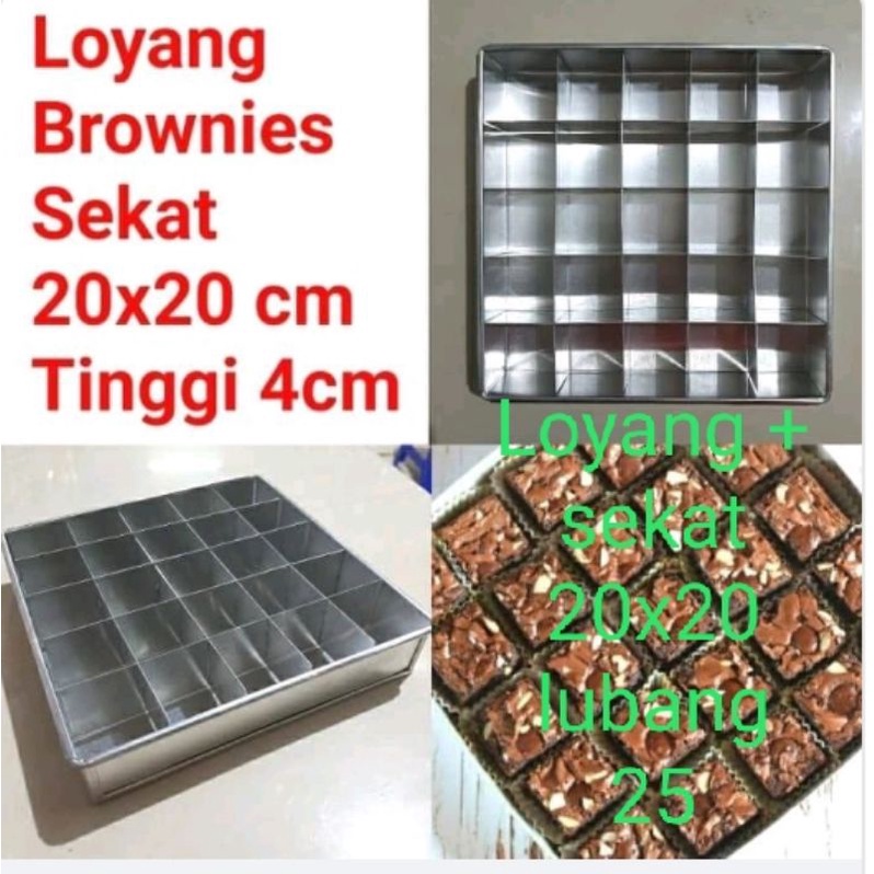 Loyang brownies sekat 20x20-isi 25 | 22x22-isi 25 | 24x24-isi 36- Cetakan brownies loyang + sekat