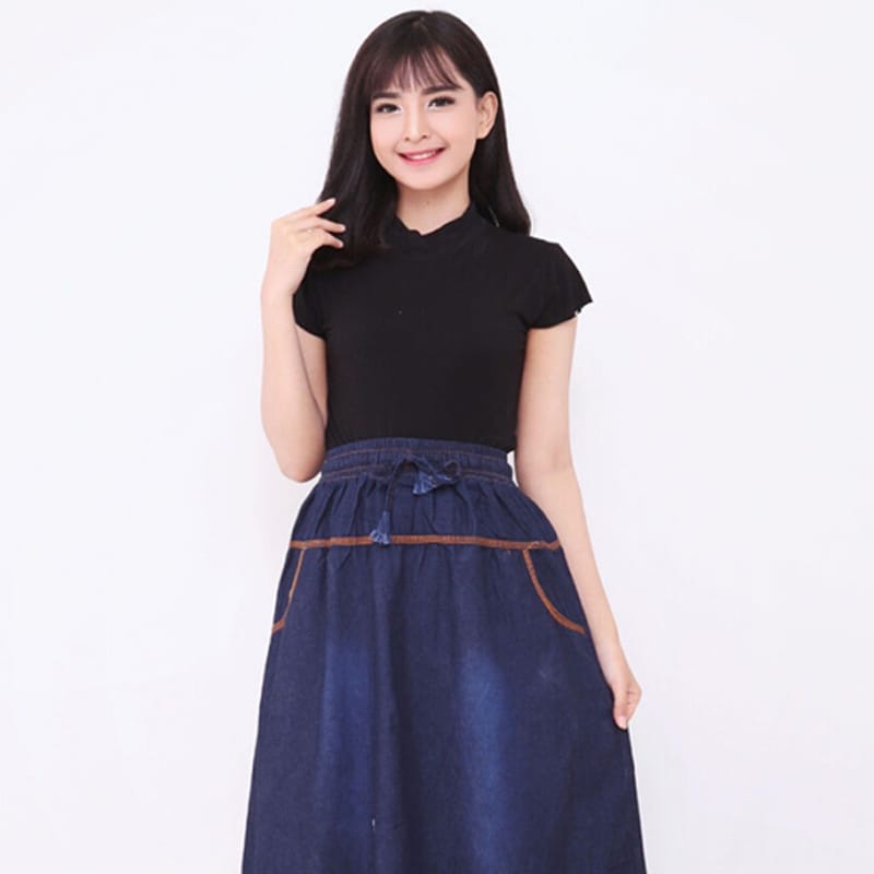 Rok Jeans Wanita Panjang Oversize Jeans Skirt Original - Rok Jeans JUMBO Pinggang Karet Premium - BEST SELLER ROK JEANS  WANITA DEWASA