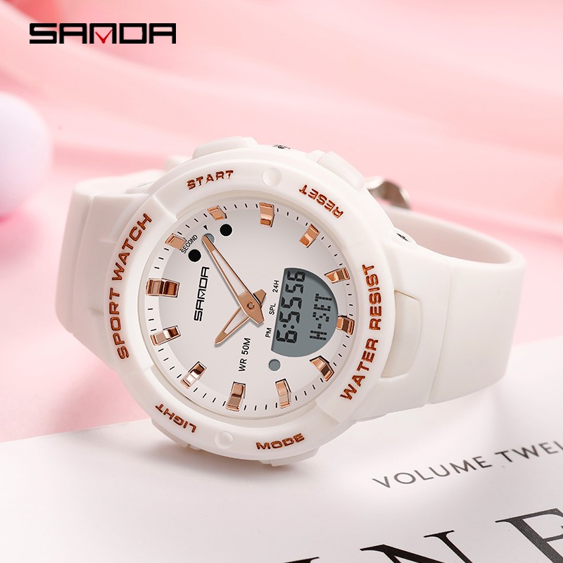 SANDA 6005 Jam Tangan Wanita Pria Digital Analog Tali Rubber Chronograph Anti Air WATCHKITE WKOS