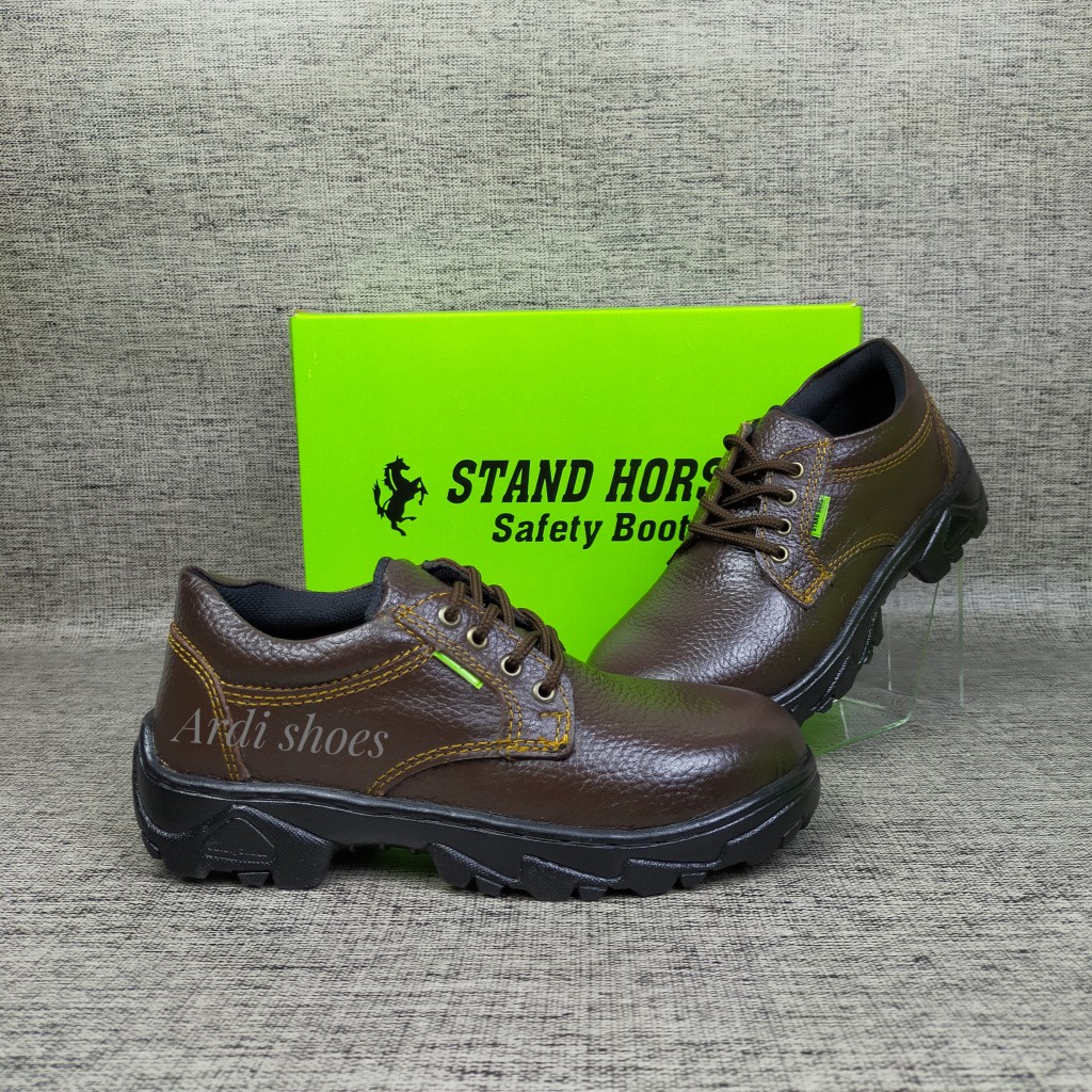 Sepatu Safety Pria Tali Kulit Asli  Septi Cowok Ujung Besi Sepatu Sefty Tali Pendek Stand horse 801