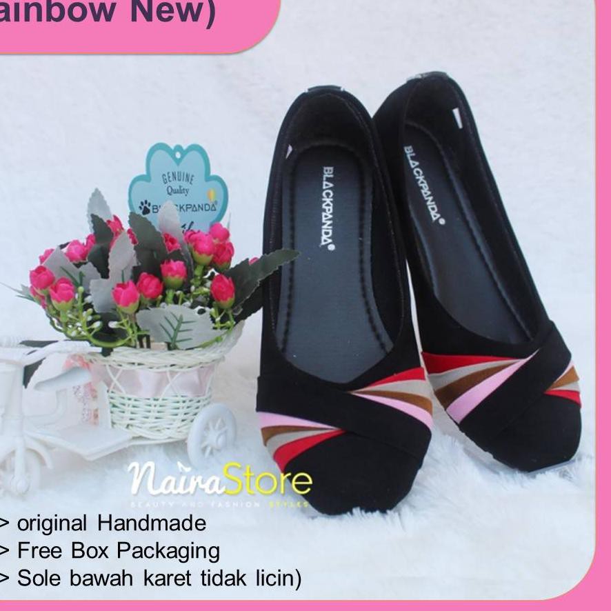「 Harga Diskon 」 g-03 >> Black Panda Shoes - Sepatu Balet Wanita Terbaru - Rainbow Pink Merah .,..,.