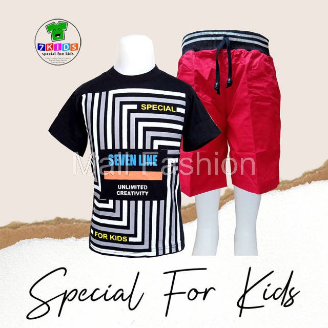 Mall Fashion - SEVEN LINE HITAM - Baju Setelan Anak Laki 3-12 Th Setelan Celana Pendek Baju Lebaran