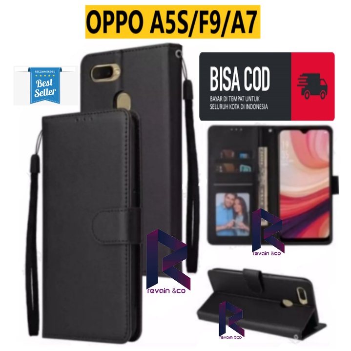 OPPO A5S/F9/A7 CASING DOMPET FLIP WALLET LEATHER KULIT PREMIUM SARUNG BUKA TUTUP FLIP CASE OPPO A5S F9 A7