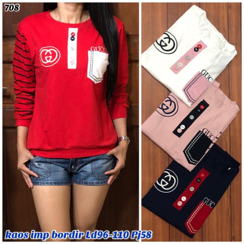 Kaos Import Wanita Asli Lengan Panjang - Motif Gucci