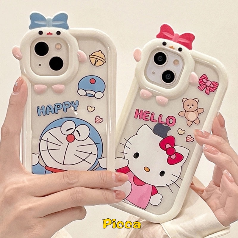 Kartun Hello Kitty Doraemon Couple Case Samsung A14 5G A04 A04E A23 A03s A04s A13 A12 A53 A32 A03 A52 A73 A22 A02s A50 A51 A52s A50s A21s A11 A33 A71 3D Little Monster Lens Cover