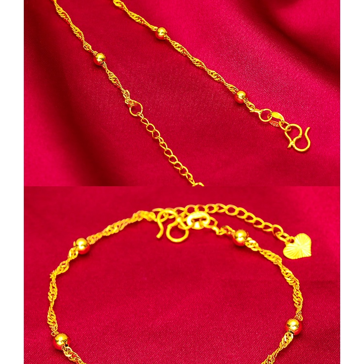 Goldkingdom Perhiasan Fashion 24K Bangkok Aksesoris Ready Stock Berlapis Emas Asli Kadar 375 Wanita Transfer Manik-Manik Riak Air Manik-Manik Gelang Minimalis