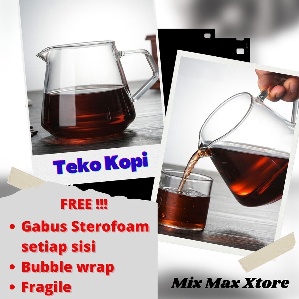 One Two Cups Teko Kopi Barista Coffee Maker Pot Kettle Borosilicate Glass ( 400ml &amp; 600ml )