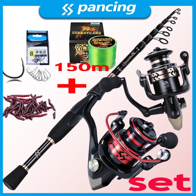 Carbon Fiber Joran Pancing set Pancing Telescopic Fishing Rod 1.8m 2.1m 2.4m Ultralight Weight Casting Spinning pancingan set lengkap joran casting