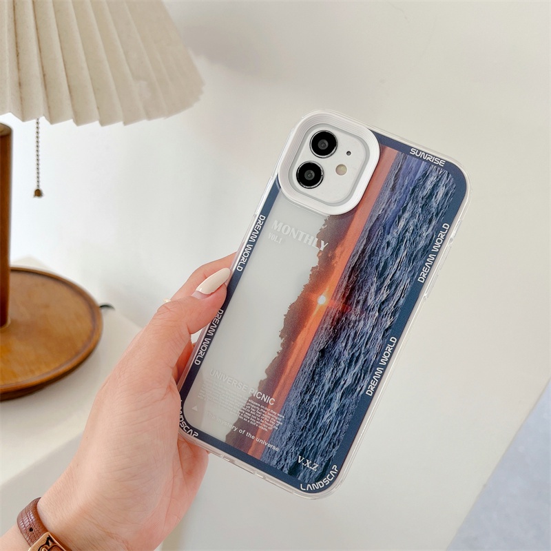 3 in 1 case Transparan Motif Lukisan Minyak Untuk iphone 11 pro max 13 12 pro max Xs max XR 7 8 plus Se20