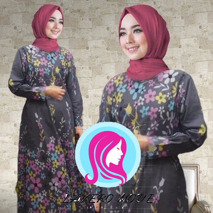 GAMIS KATUN ABU MOTIF BUNGA PINK