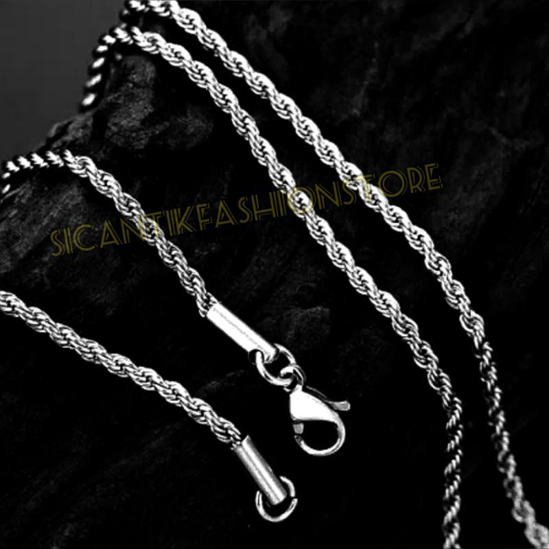 PROMO Kalung Titanium Tambang Lilit Fashion pria/wanita 45CM anti karat selamanya Kalung silver