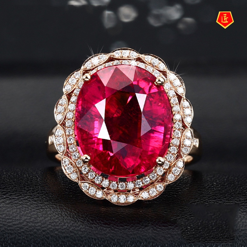 [Ready Stock]Luxury Full Diamond Ruby Colored Gems Micro Setting Ring