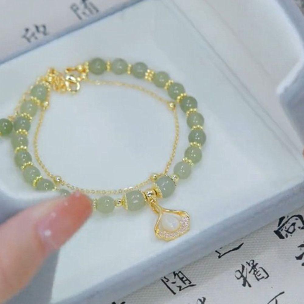 Agustinina Gelang Giok Perhiasan Handmade Vintage Tulip Aksesoris Pakaian Aprikot Daun Alloy Gaya Korea Bracelet