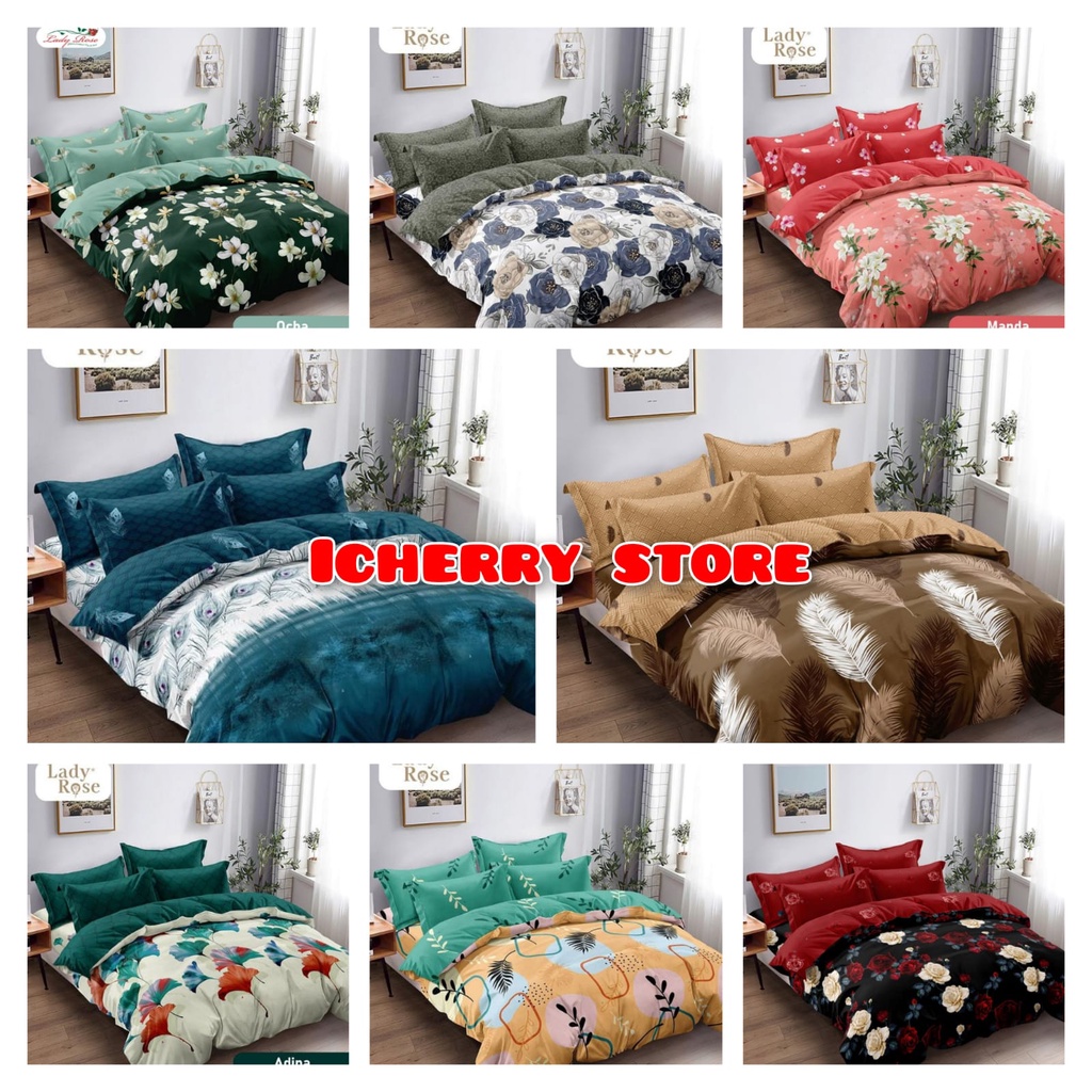 Full Set Bedcover + Sprei Lady Rose 3D Rumbai Rempel Karet King 180x200 160x200 200x200 Motif Ocha, 
