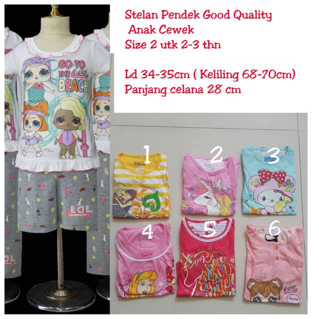 Piyama Stelan Pendek Princess Barbie Premium Anak Cewe Size 2 ( 2-3tahun)