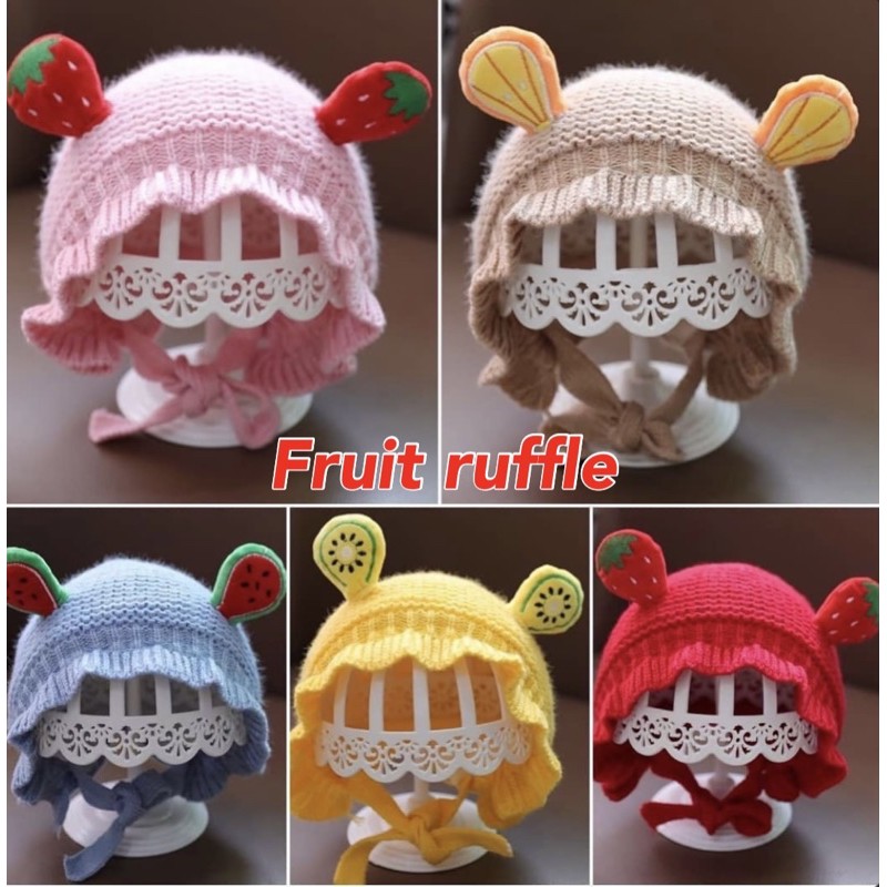 Topi Kupluk Rajut Casual Handmade Aksen Bonet Bonnet Ruffle untuk Bayi Perempuan Usia 0-3Tahun VC