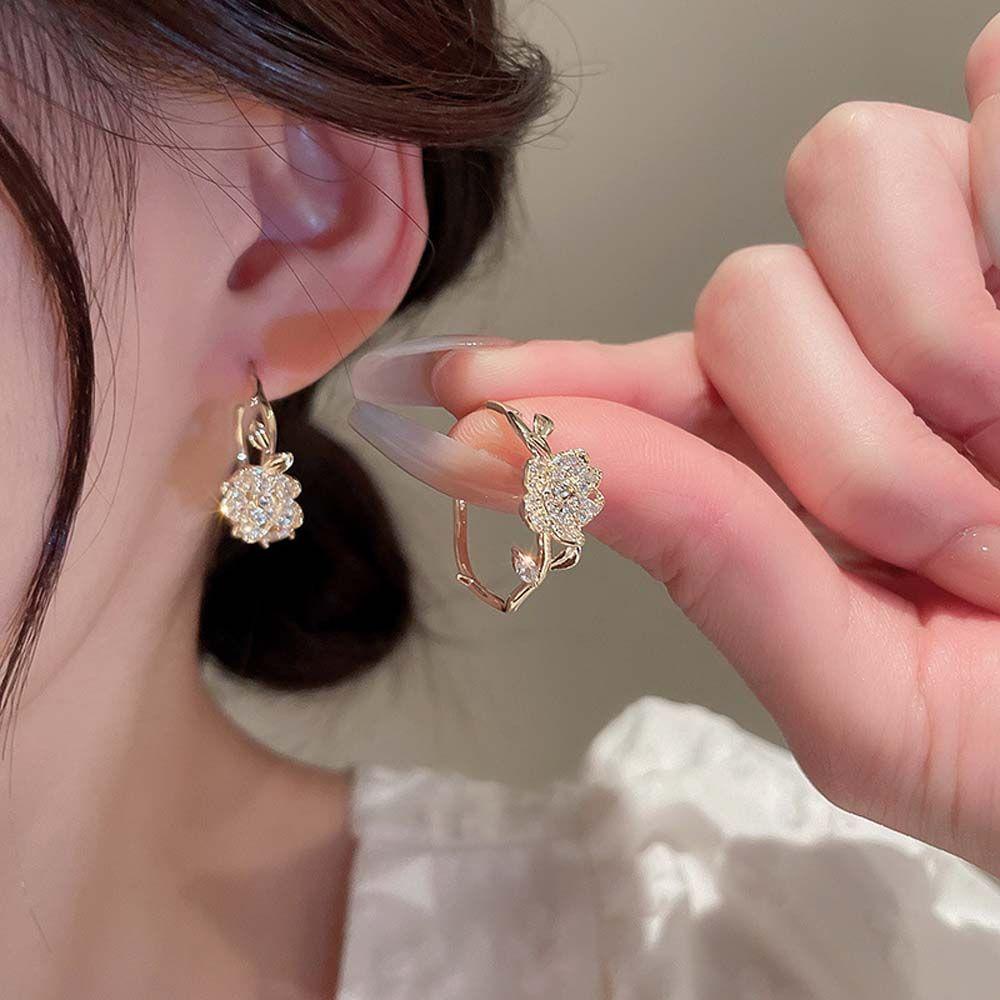 Mxbeauty Bunga Anting Fashion Gadis Hadiah Pesta Pernikahan Berlian Imitasi Rose Ear Hook