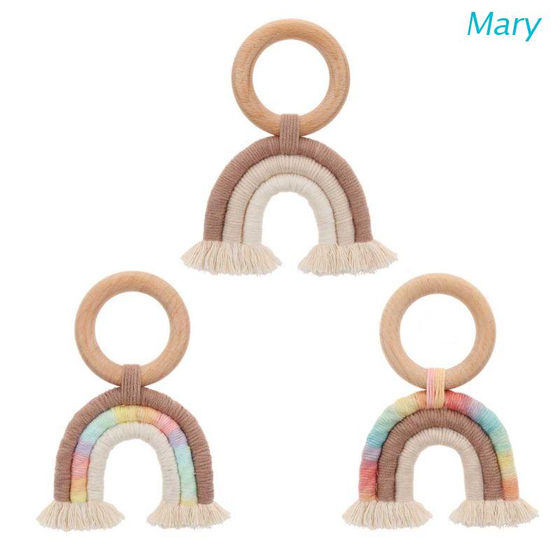 Mary Mainan Teether Ring Kayu Macrame Rumbai Boho Untuk Dekorasi Stroller Bayi